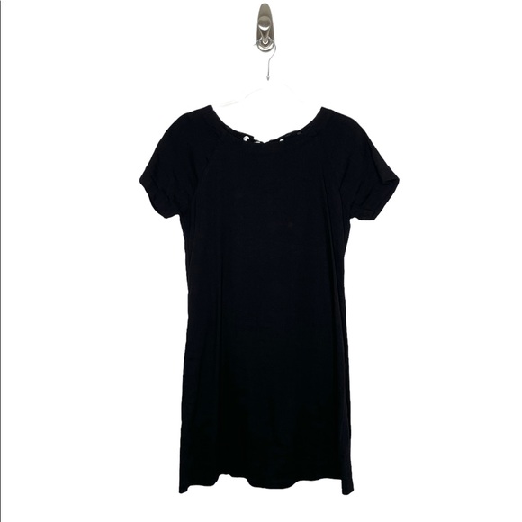 Theory | Linen Lace Back Short Sleeve Mini Dress in Black 4 - Picture 4 of 7